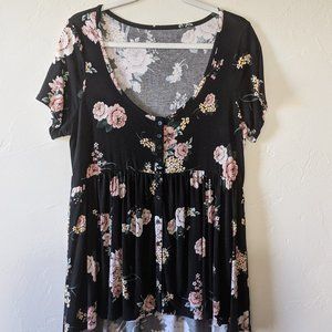 Torrid Knit Black Floral Button-up Babydoll Top